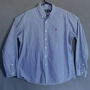 Polo Ralph Lauren Shirt Mens XL Blue White Gingham Check Button-Down Pony